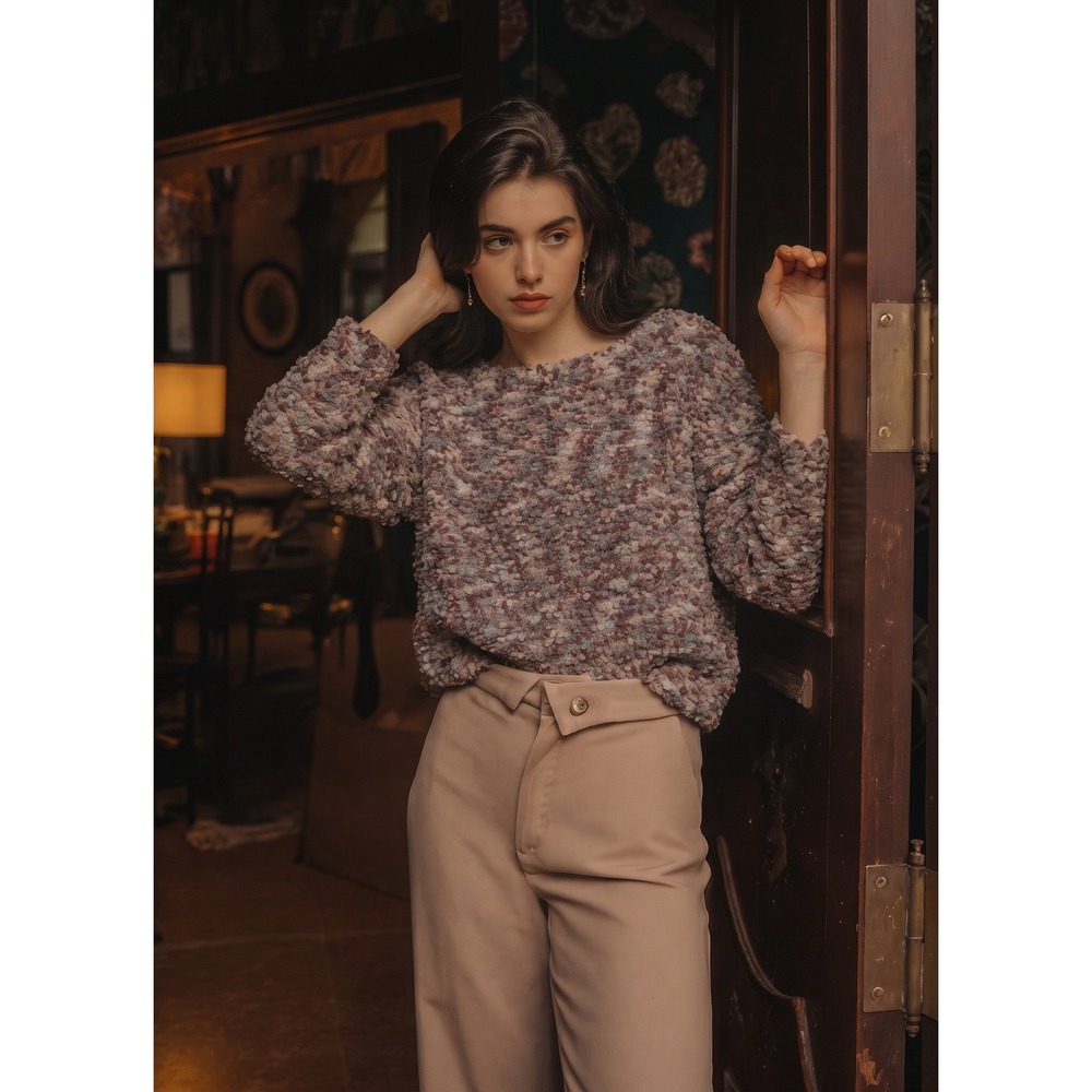 Anthropologie Popcorn Knit Top Womens Small Pink Blue Textured Long Sleeve